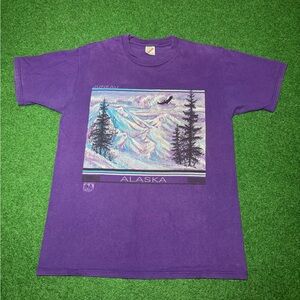 Vintage 90s Alaska Mountain Graphic Juneau Purple Large Nature T Shirt